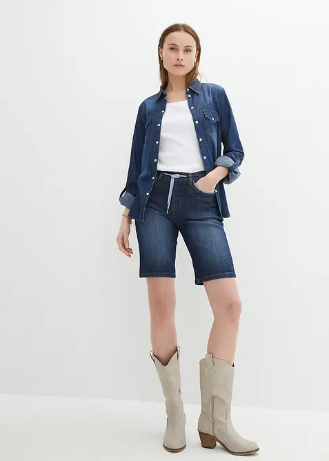 Bermuda en jean, coupe slim, taille mi-haute, bonprix