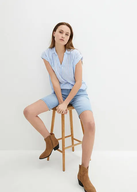 Bermuda en jean, coupe slim, taille mi-haute, bonprix