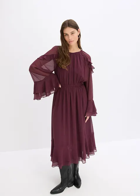 Robe en mousseline &agrave; volants, bonprix