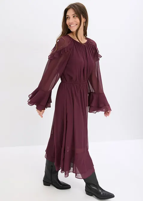 Robe en mousseline &agrave; volants, bonprix