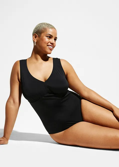 Maillot 1 pi&egrave;ce sculptant &agrave; col en V, maintien mod&eacute;r&eacute;, bonprix