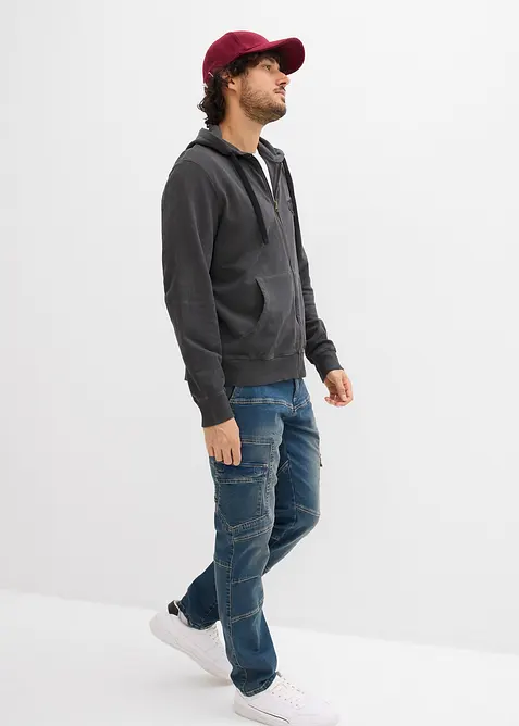 Sweat zipp&eacute; &agrave; capuche, aspect d&eacute;lav&eacute;, bonprix