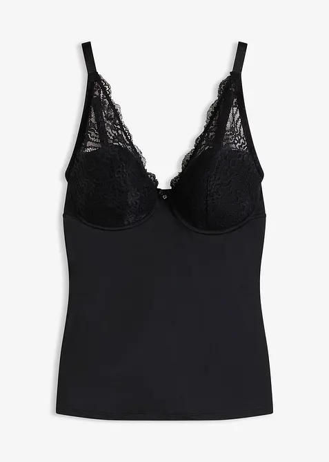 Top soutien-gorge sculptant &agrave; coques et dentelle, maintien mod&eacute;r&eacute;, bonprix