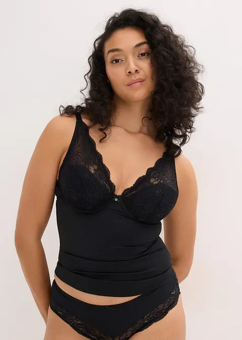 Top soutien-gorge sculptant &agrave; coques et dentelle, maintien mod&eacute;r&eacute;, bonprix