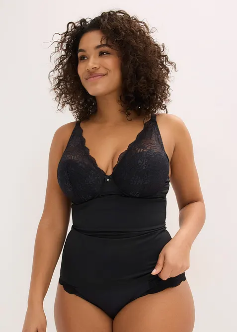 Top soutien-gorge sculptant &agrave; coques et dentelle, maintien mod&eacute;r&eacute;, bonprix