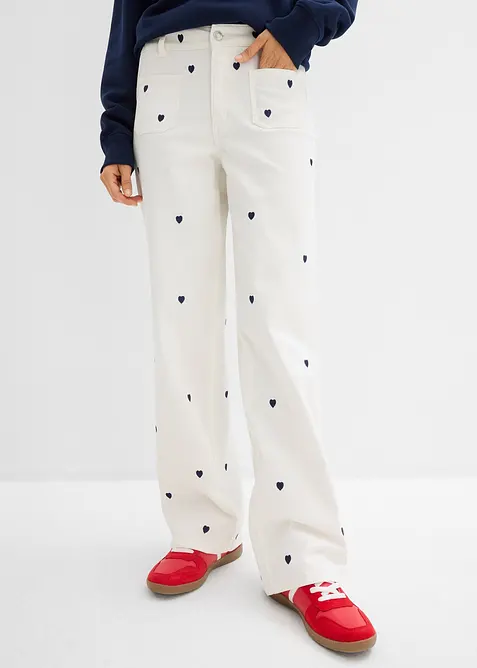 Pantalon en twill avec broderies, bonprix