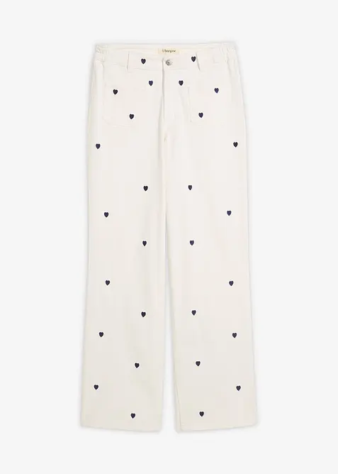 Pantalon en twill avec broderies, bonprix