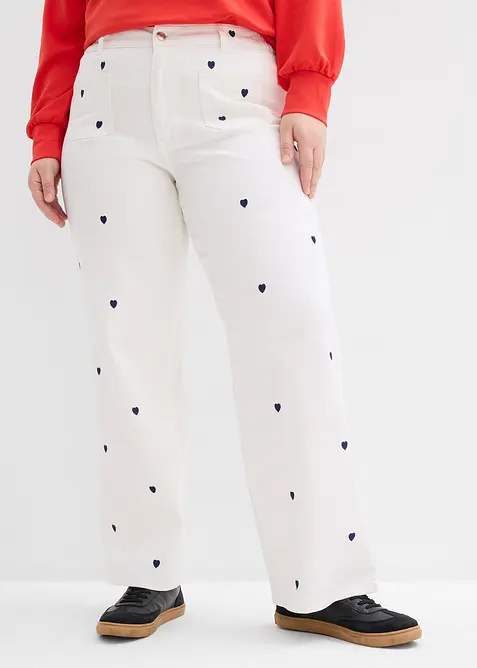 Pantalon en twill avec broderies, bonprix