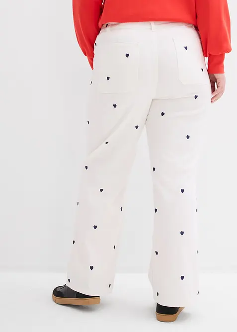 Pantalon en twill avec broderies, bonprix