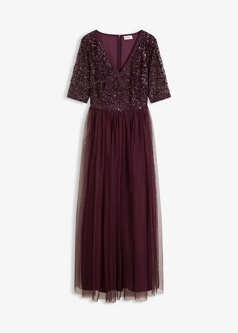 Robe de soir&eacute;e en tulle avec haut brod&eacute; de sequins, bonprix