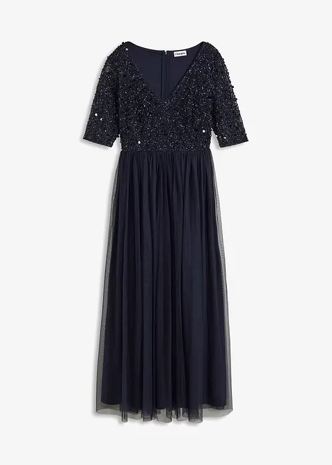 Robe de soir&eacute;e en tulle avec haut brod&eacute; de sequins, bonprix
