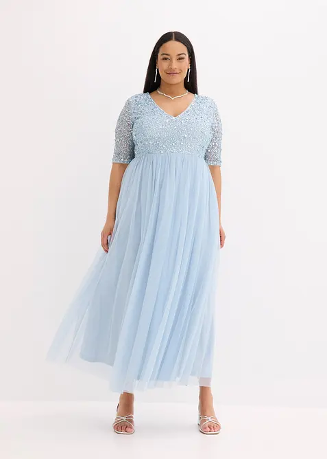 Robe de soir&eacute;e en tulle avec haut brod&eacute; de sequins, bonprix