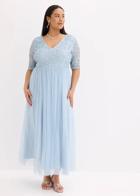 Robe de soir&eacute;e en tulle avec haut brod&eacute; de sequins, bonprix