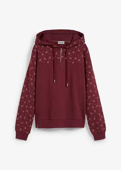 Sweat &agrave; capuche et col zipp&eacute;, 100% coton, bonprix