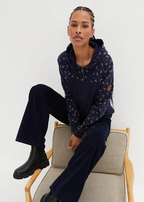 Sweat &agrave; capuche et col zipp&eacute;, 100% coton, bonprix