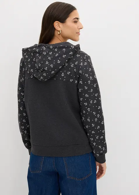 Sweat &agrave; capuche et col zipp&eacute;, 100% coton, bonprix