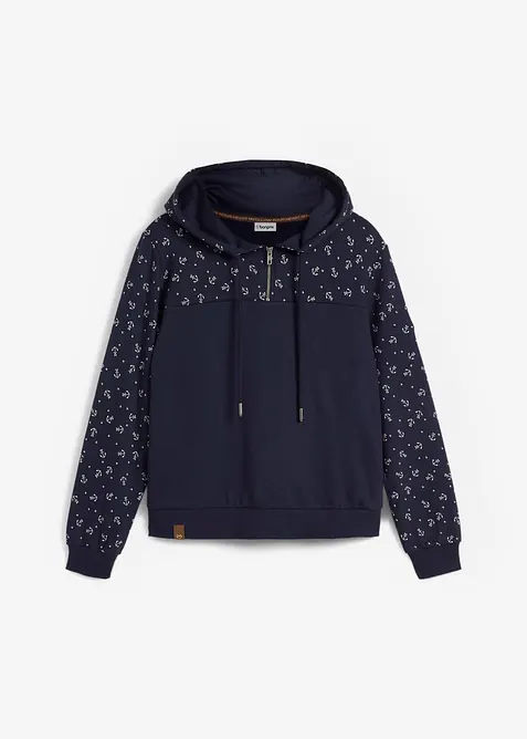 Sweat &agrave; capuche et col zipp&eacute;, 100% coton, bonprix