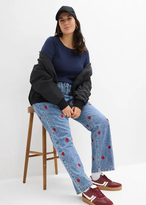 Jean droit et loose, taille haute, bonprix