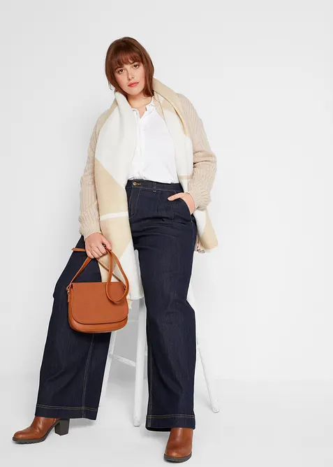 Jean large &agrave; taille haute &eacute;lastiqu&eacute;e, bonprix