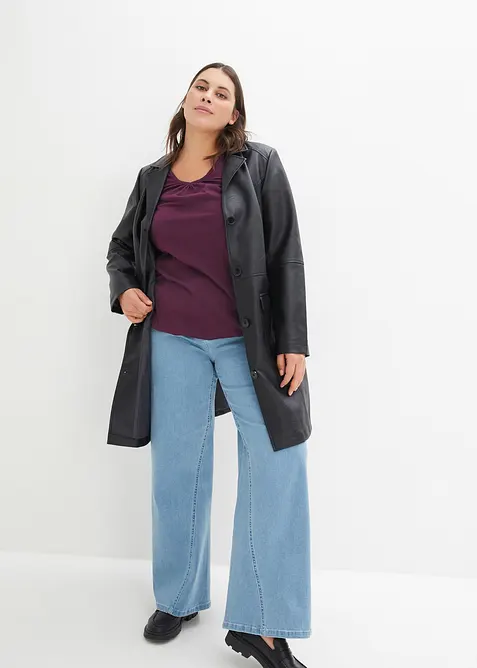 Jean droit taille mi-haute et &eacute;lastiqu&eacute;e, bonprix