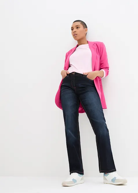 Jean droit taille mi-haute et &eacute;lastiqu&eacute;e, bonprix