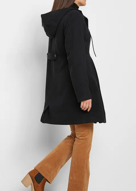 Manteau &agrave; capuche et pinces, forme trap&egrave;ze, bonprix