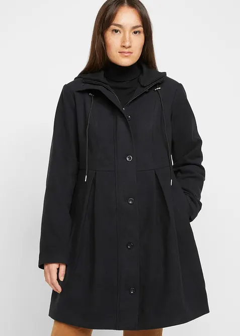 Manteau &agrave; capuche et pinces, forme trap&egrave;ze, bonprix