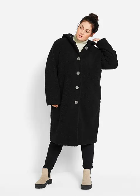 Manteau en sherpa avec capuche et poches, bonprix