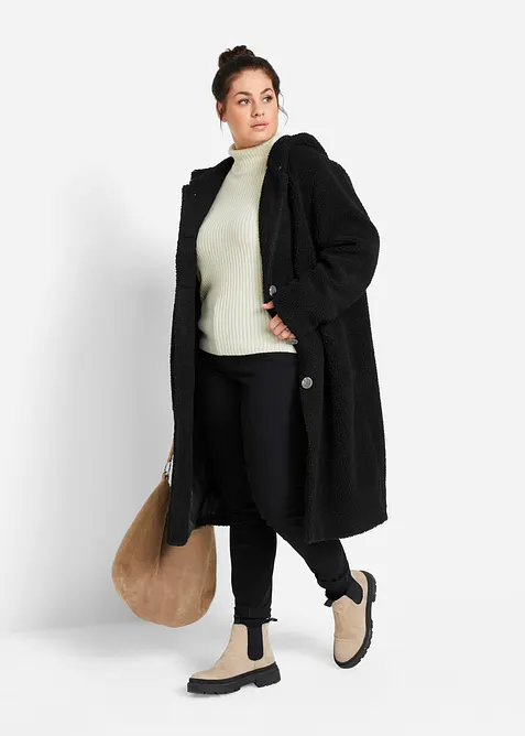 Manteau en sherpa avec capuche et poches, bonprix