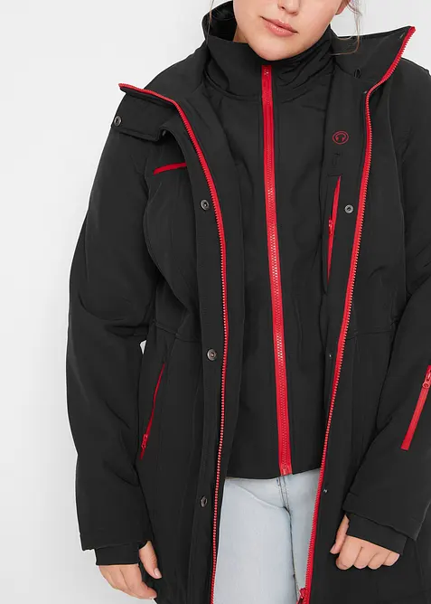 Longue parka en softshell extensible et d&eacute;perlant, bonprix
