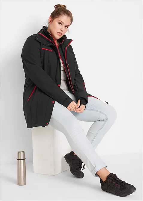 Longue parka en softshell extensible et d&eacute;perlant, bonprix