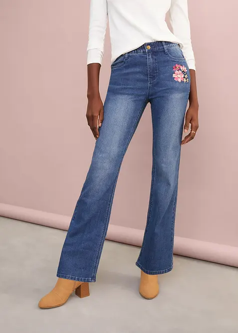 Jean bootcut, taille haute et &eacute;lastiqu&eacute;e, bonprix
