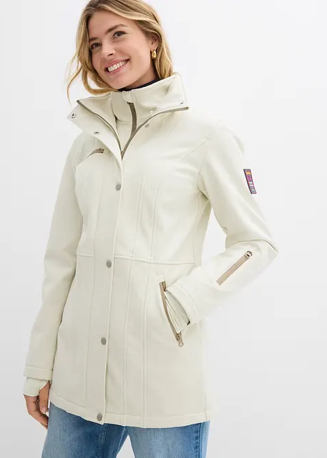 Longue parka en softshell extensible et d&eacute;perlant, bonprix