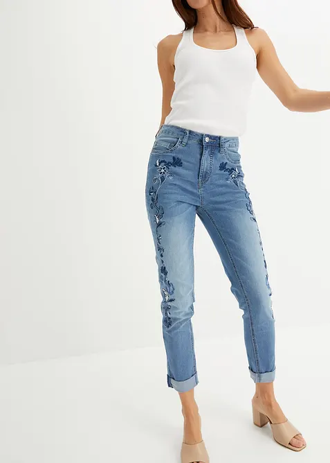 Jean slim taille mi-haute, court, bonprix