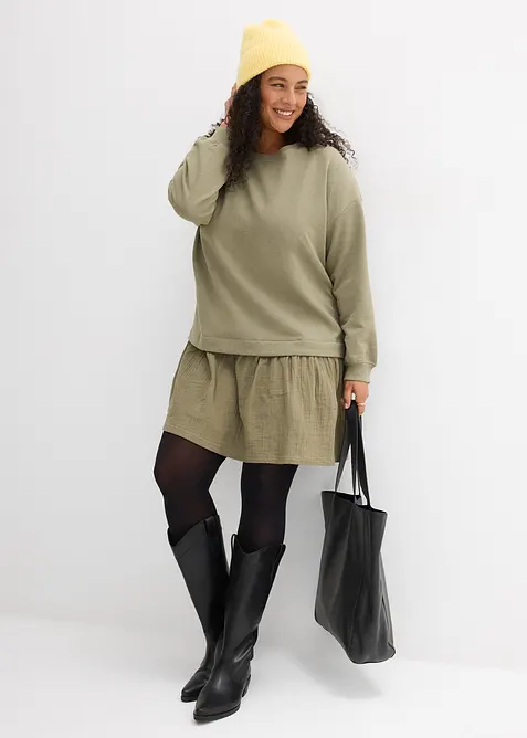 Robe sweat avec jupe tiss&eacute;e, bonprix