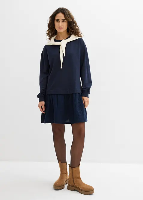 Robe sweat avec jupe tiss&eacute;e, bonprix