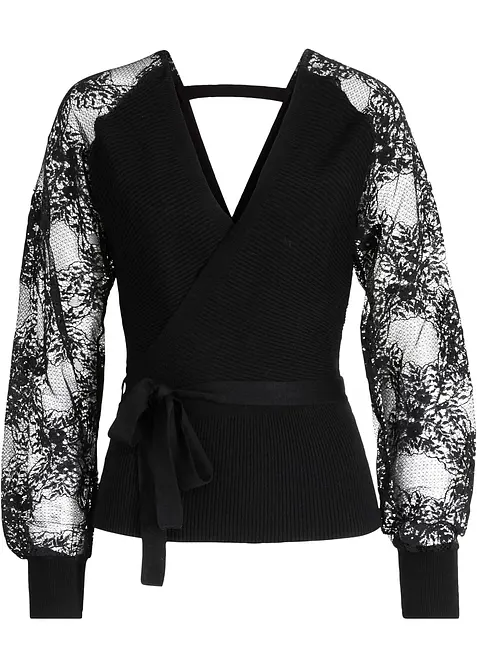 Pull en fine maille avec dentelle, bonprix