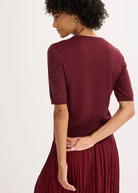 Pull manches coudes en fine maille avec strass, bonprix