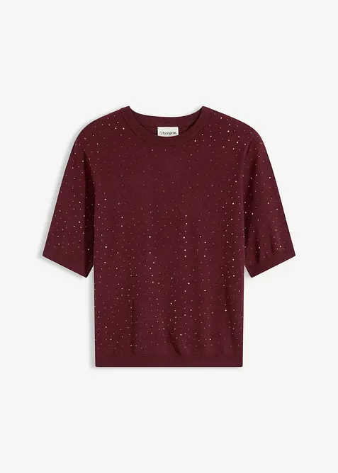 Pull manches coudes en fine maille avec strass, bonprix