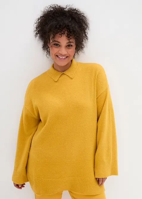 Pull oversize &agrave; col roul&eacute; ouvert et fentes lat&eacute;rales, bonprix
