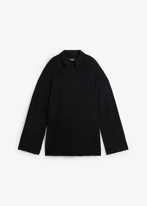 Pull oversize &agrave; col roul&eacute; ouvert et fentes lat&eacute;rales, bonprix