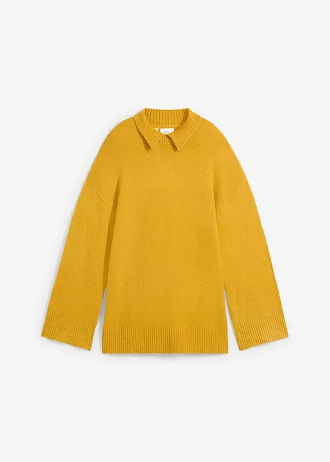 Pull oversize &agrave; col roul&eacute; ouvert et fentes lat&eacute;rales, bonprix