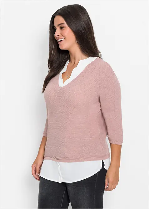 Pull en fine maille avec empi&egrave;cement chemisier, bonprix