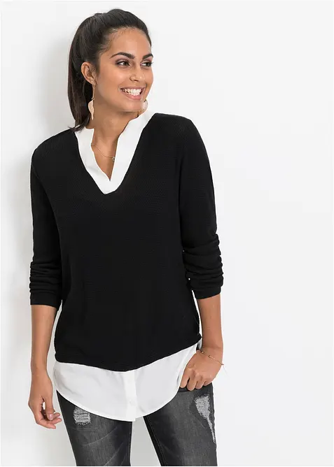 Pull en fine maille avec empi&egrave;cement chemisier, bonprix