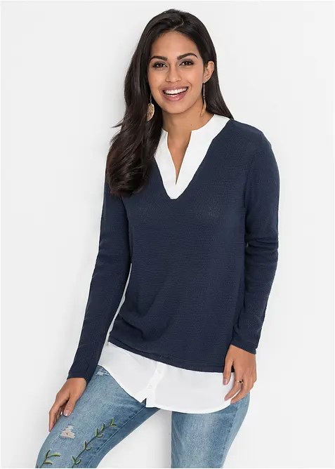Pull en fine maille avec empi&egrave;cement chemisier, bonprix