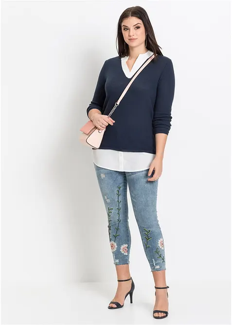 Pull en fine maille avec empi&egrave;cement chemisier, bonprix