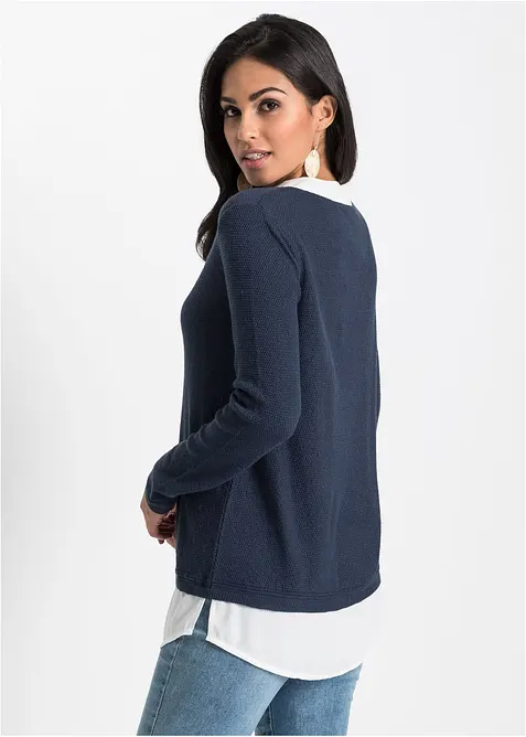 Pull en fine maille avec empi&egrave;cement chemisier, bonprix