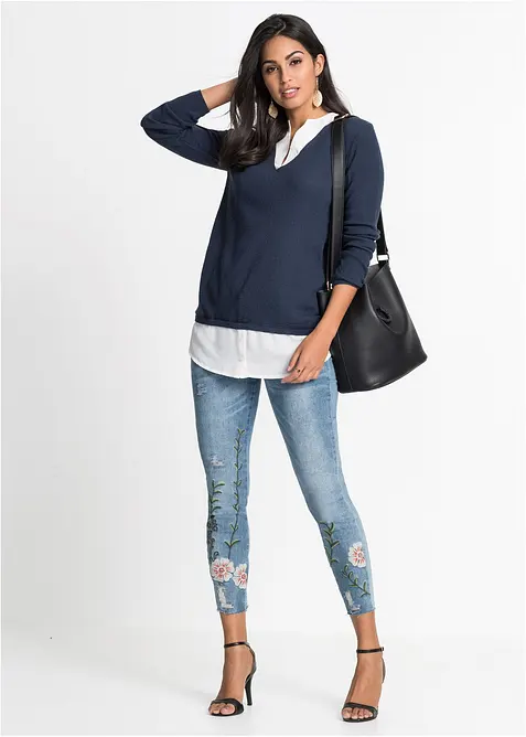 Pull en fine maille avec empi&egrave;cement chemisier, bonprix