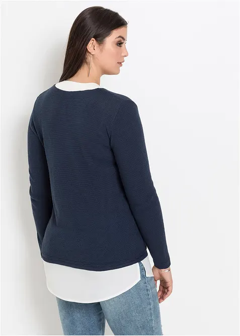 Pull en fine maille avec empi&egrave;cement chemisier, bonprix