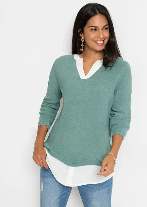 Pull en fine maille avec empi&egrave;cement chemisier, bonprix